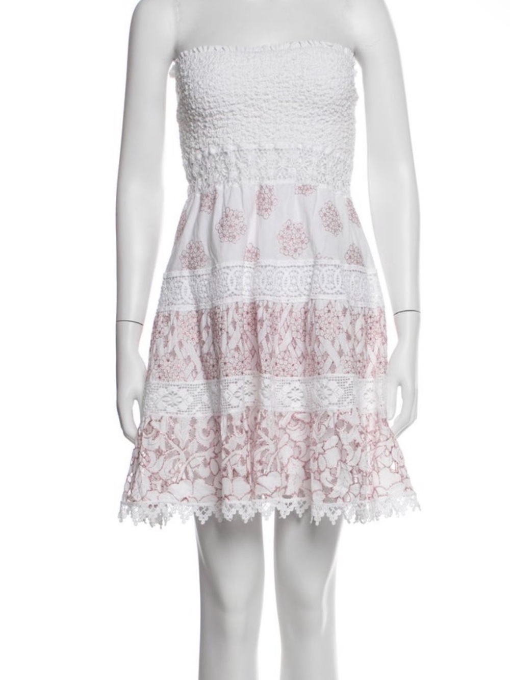 Strapless White and Blush Lace Summer Dress